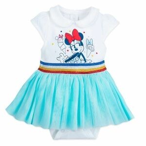 Disney Minnie Mouse Tutu Baby Peter Pan Collar Bodysuit Dress Outfit 9-12 months